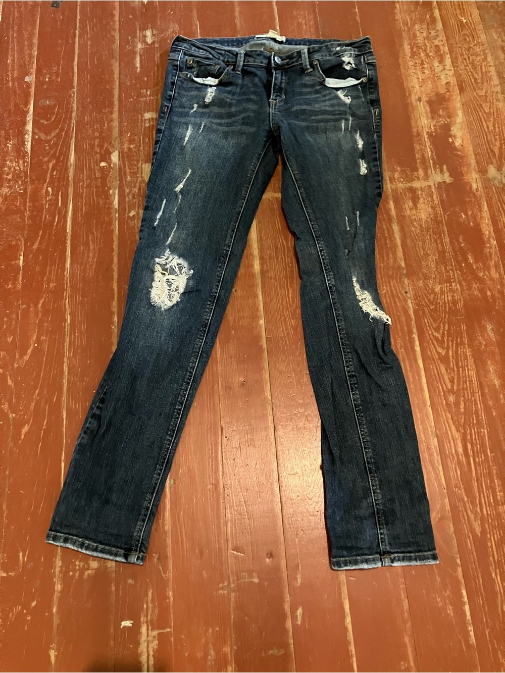 Forever 21 Dark Blue Distressed Skinny Jeans